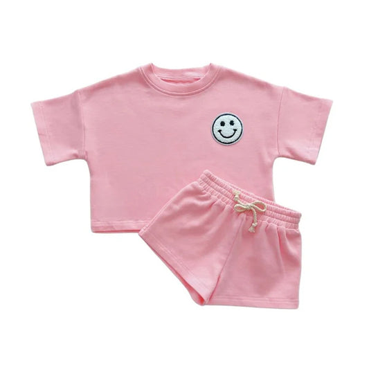 Baby Girls Pink Short Sleeves Smile Top Short Pajamas Set Preorder