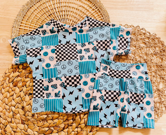 Baby Girls Blue Short Sleeves Smiles Lightning Top Short Pajamas Set Preorder