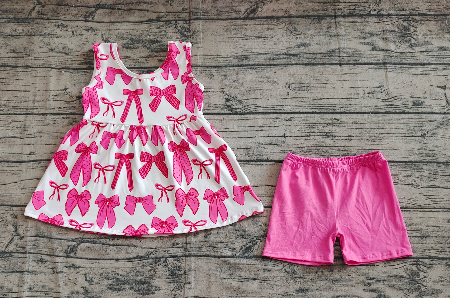 Baby Girls Pink Sleeveless Bows Tunic Shorts Sets