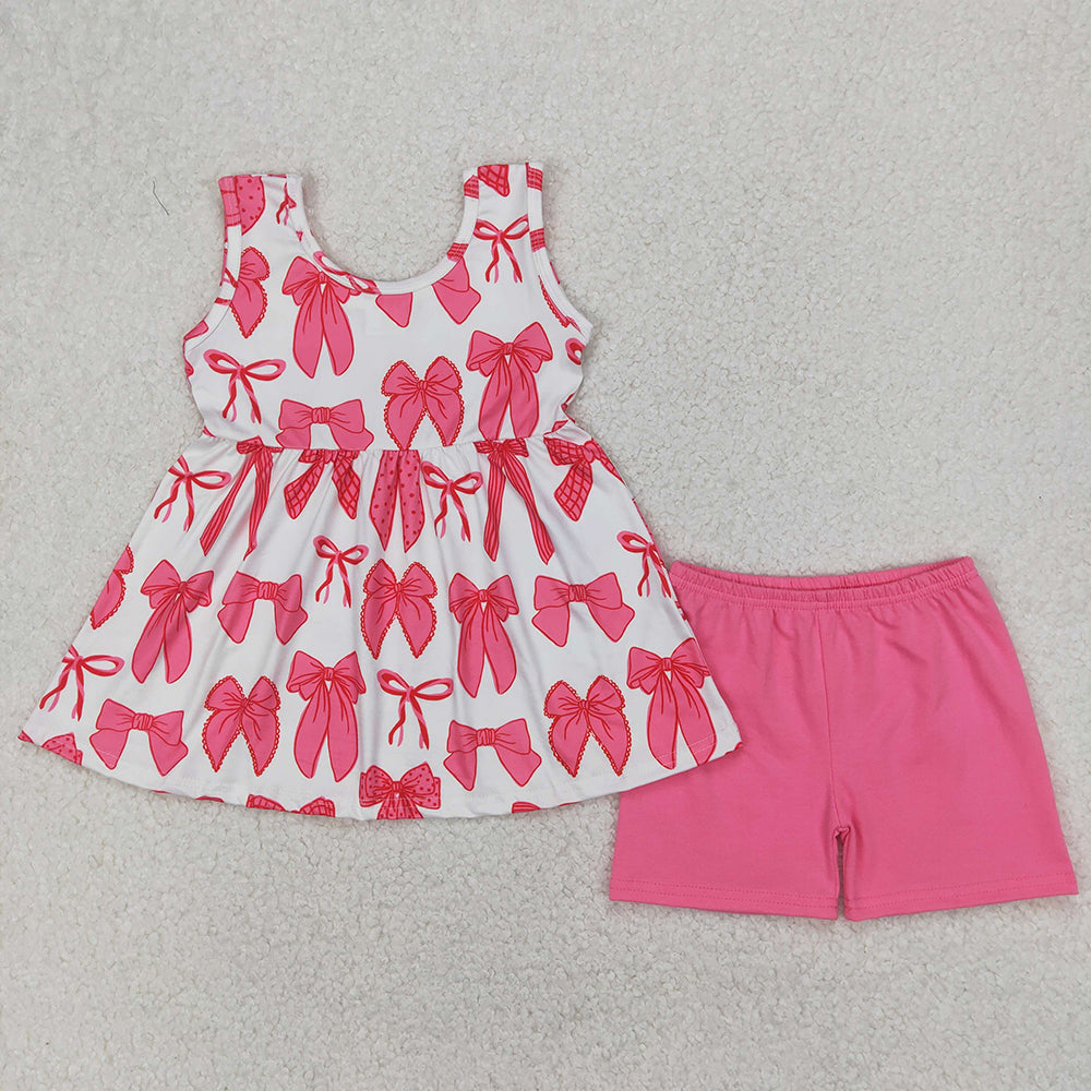 Baby Girls Pink Sleeveless Bows Tunic Shorts Sets