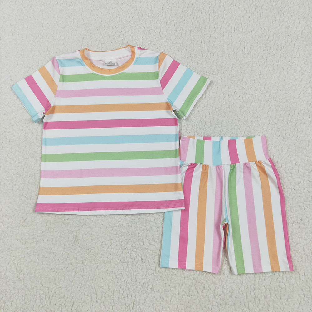 Baby Girls Colorful Stripes Top Short Pajamas Sets