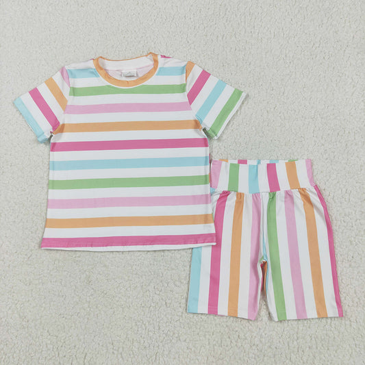 Baby Girls Colorful Stripes Top Short Pajamas Sets