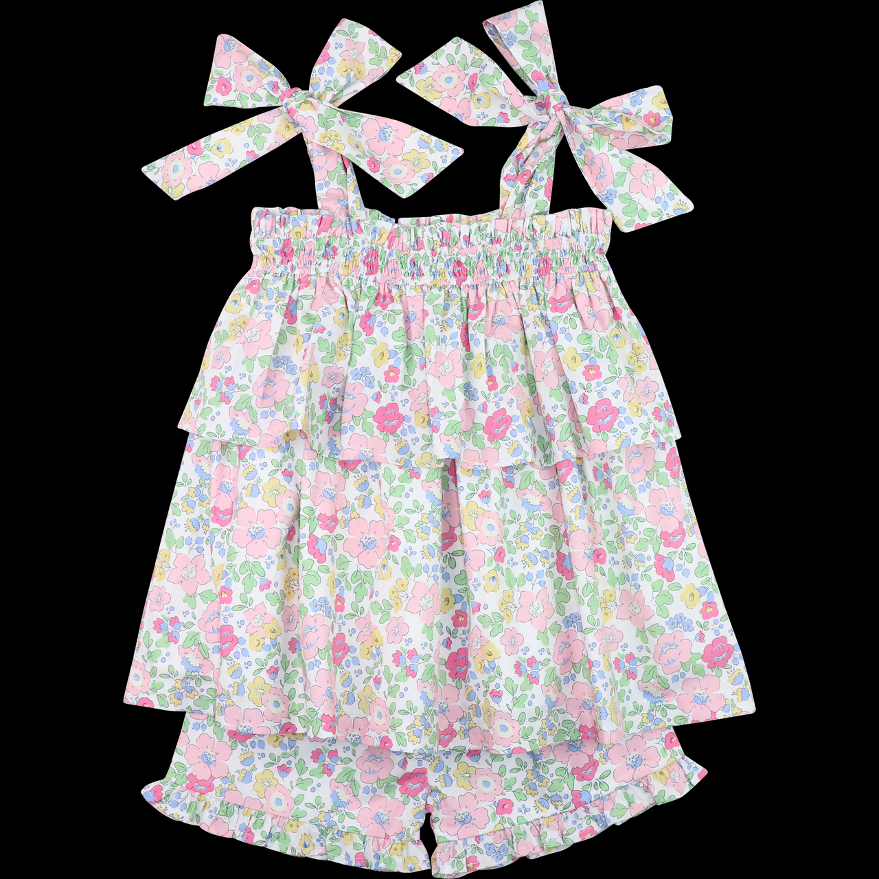 Preorder moq 5 Baby Girls Pink Strap Floral Tunic Ruffle Short Sets