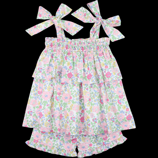 Preorder moq 5 Baby Girls Pink Strap Floral Tunic Ruffle Short Sets
