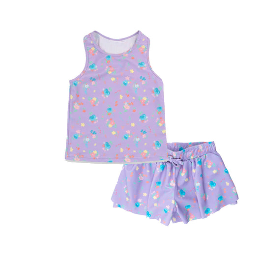 Baby Girls Purple Sleeveless Floral Top Short Yoga Set Preorder