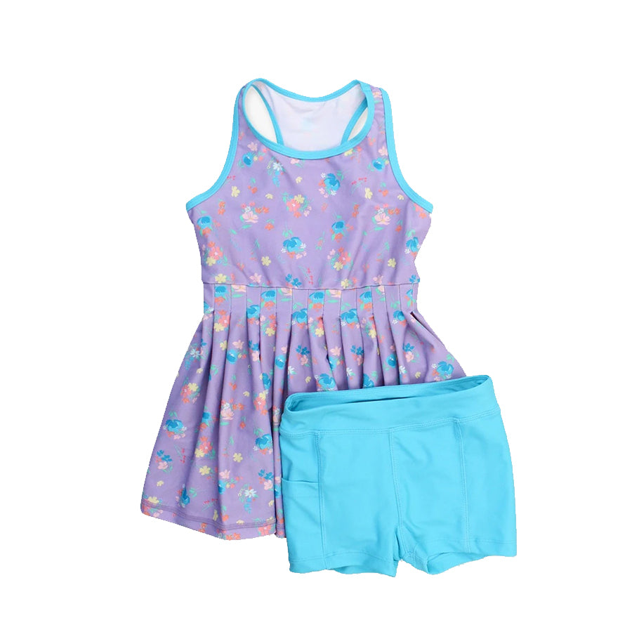 Preorder moq 5 Baby Girls Purple Sleeveless Floral Dress Short Yoga Set