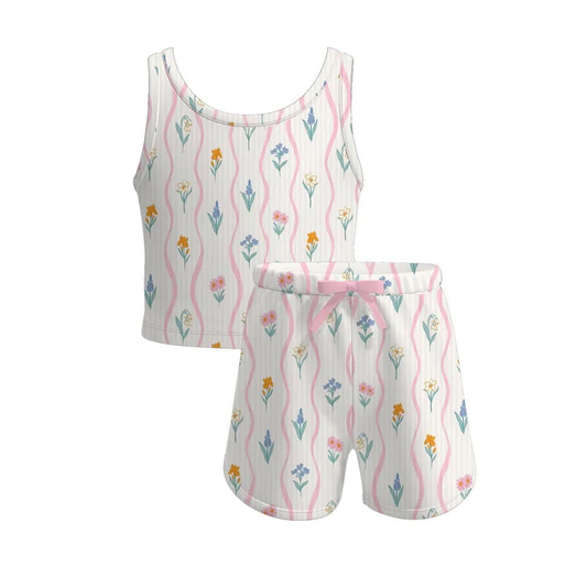 Baby Girls Sleeveless Floral Stripe Short Top Set Preorder
