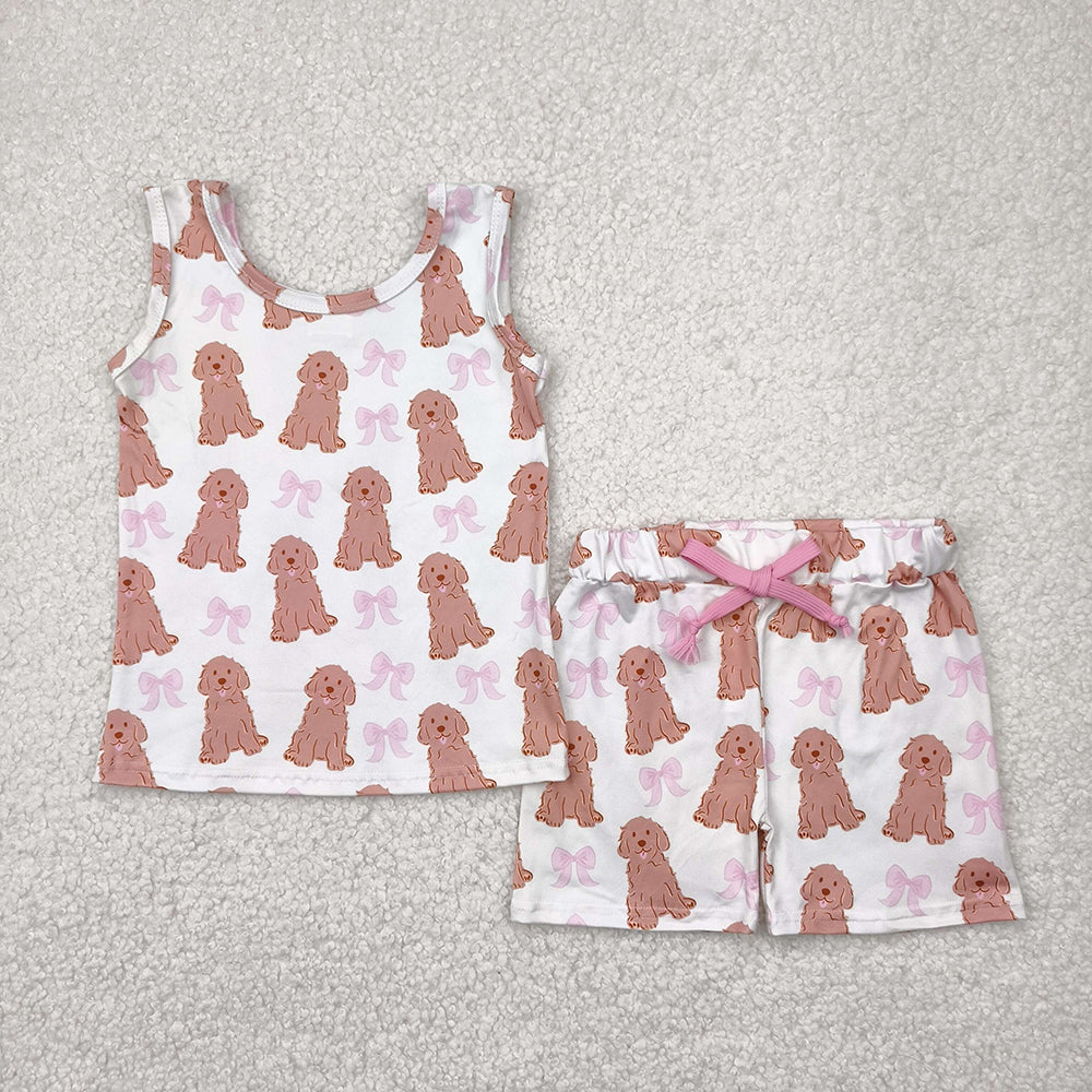 Baby Girls Sleeveless Dogs Bows Shorts Top Sets