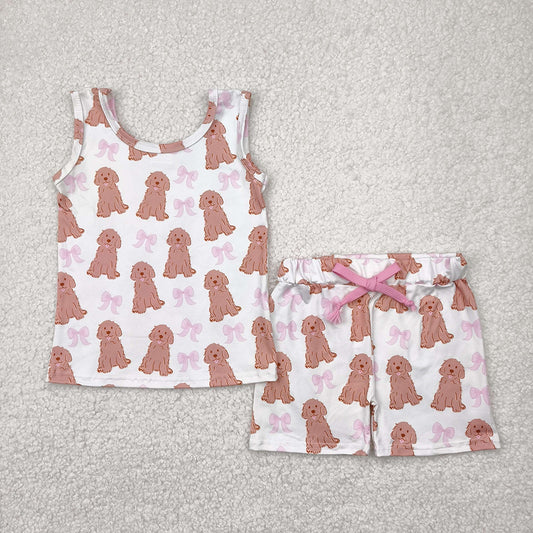 Baby Girls Sleeveless Dogs Bows Shorts Top Sets