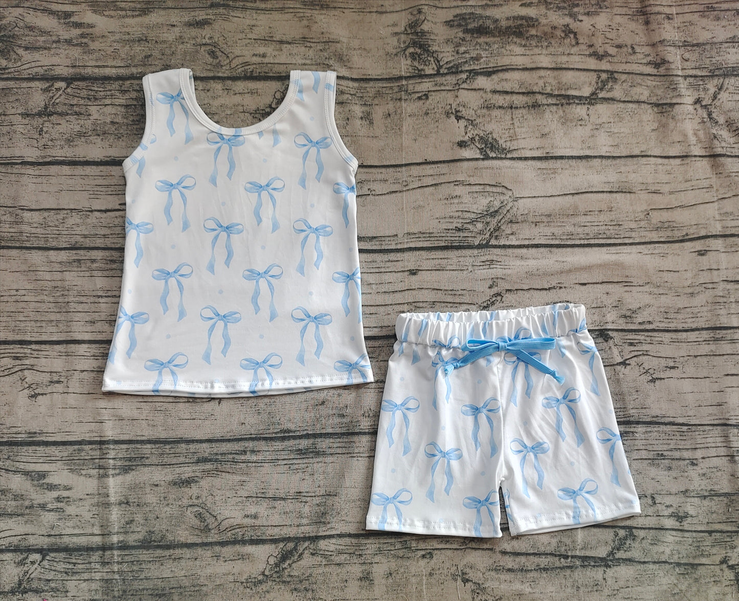 Baby Girls Sleeveless Blue Bows Top Shorts Sets