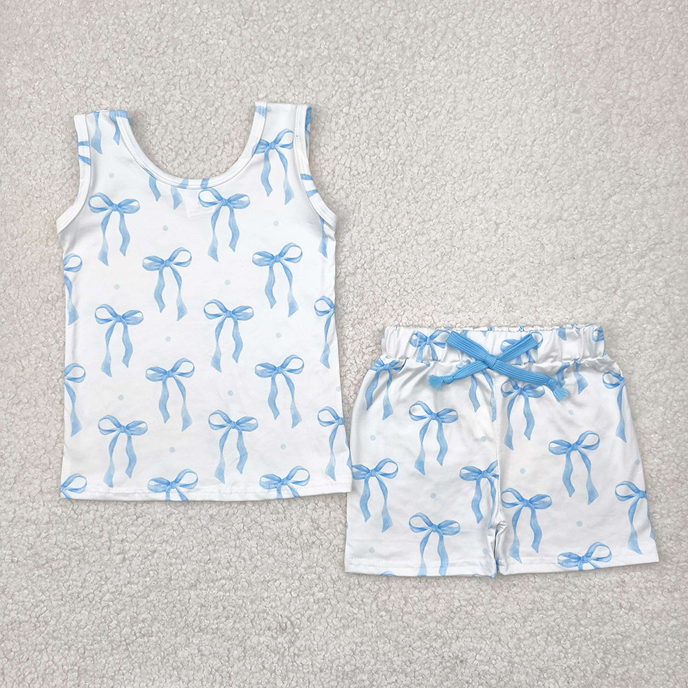 Baby Girls Sleeveless Blue Bows Top Shorts Sets