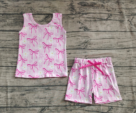 Baby Girls Sleeveless Pink Bows Flowers Top Shorts Sets