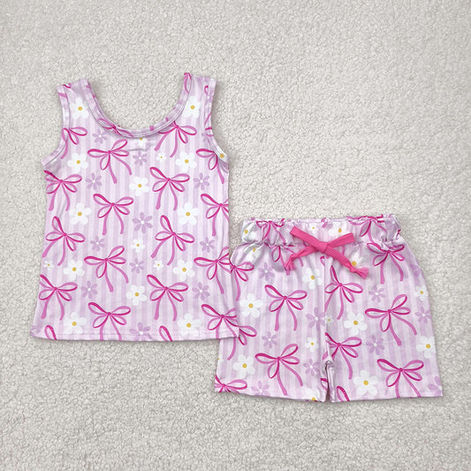 Baby Girls Sleeveless Pink Bows Flowers Top Shorts Sets