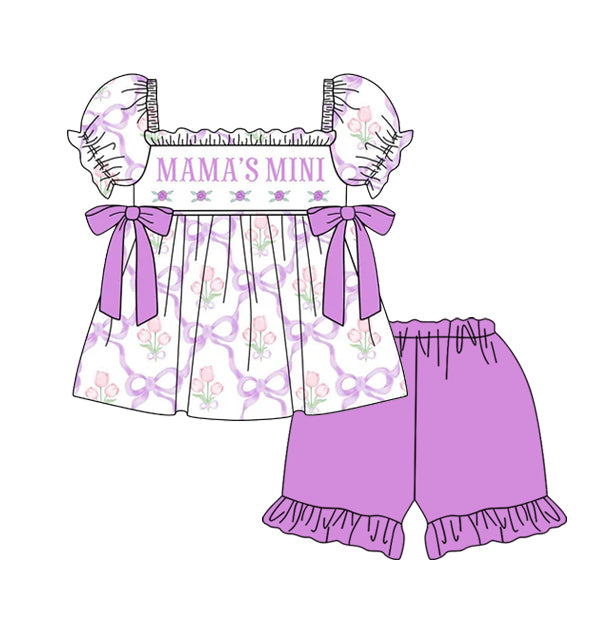 Preorder moq 5 Baby Girls Bows Mama's Mini Tunic Ruffle Short Set