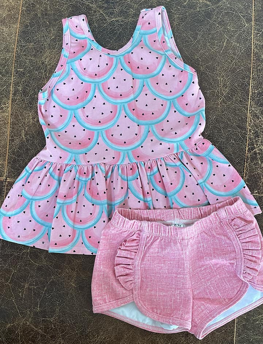Baby Girls Pink Mermaid Hearts Tunic Ruffle Shorts Sets Preorder