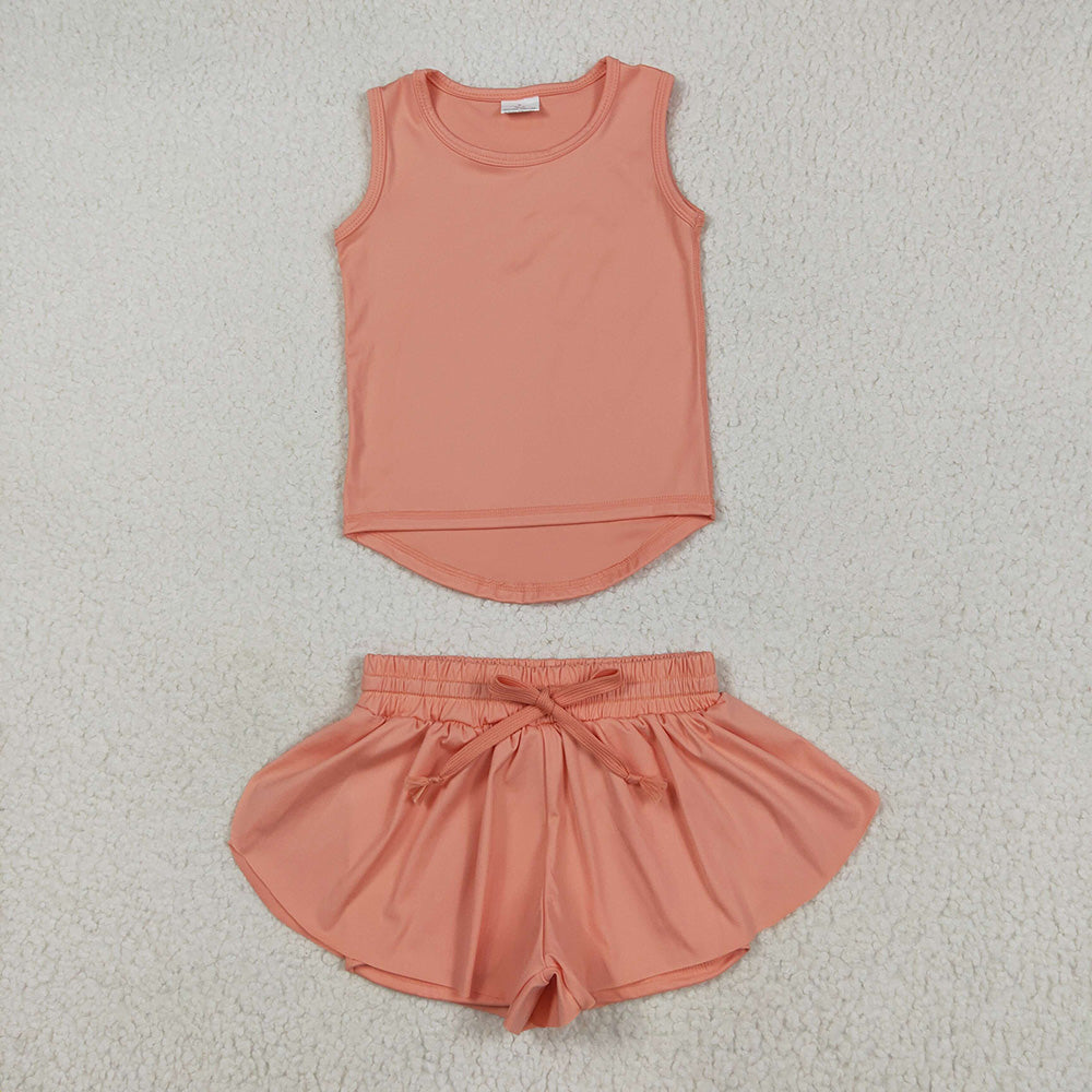 Baby Girls Peach Sleeveless Yoga Top Skorts Sets