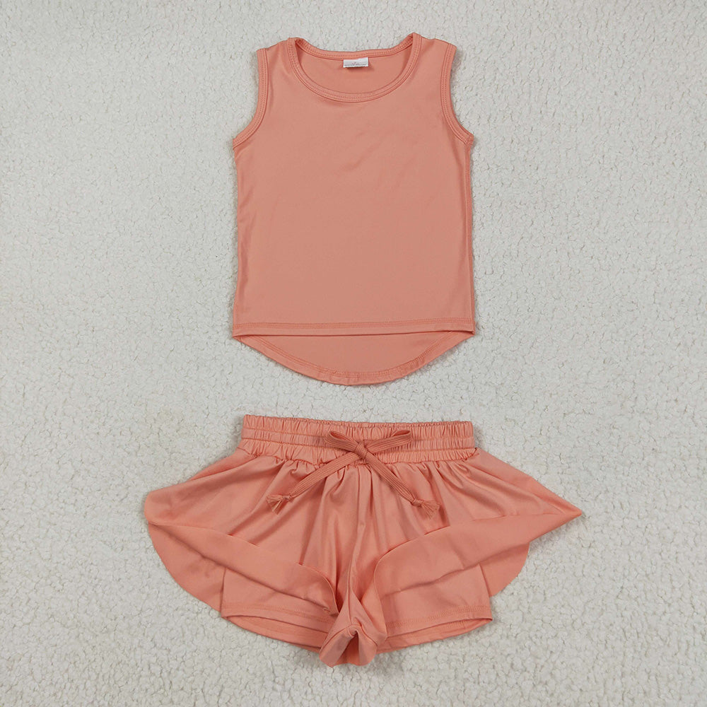 Baby Girls Peach Sleeveless Yoga Top Skorts Sets