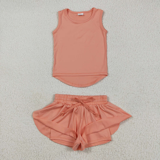 Baby Girls Peach Sleeveless Yoga Top Skorts Sets