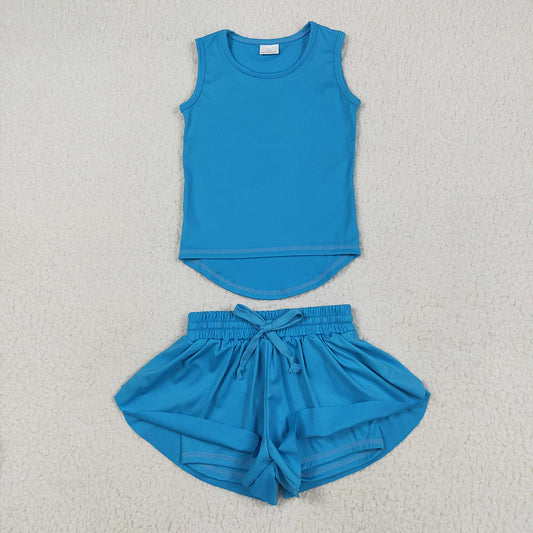 Baby Girls Yoga Blue Sleeveless Top Skorts Shorts Sets