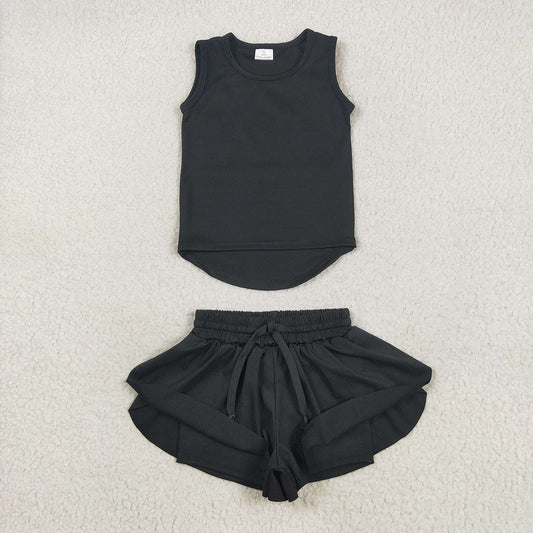 Baby Girls Black Sleeveless Top Skorts Sets
