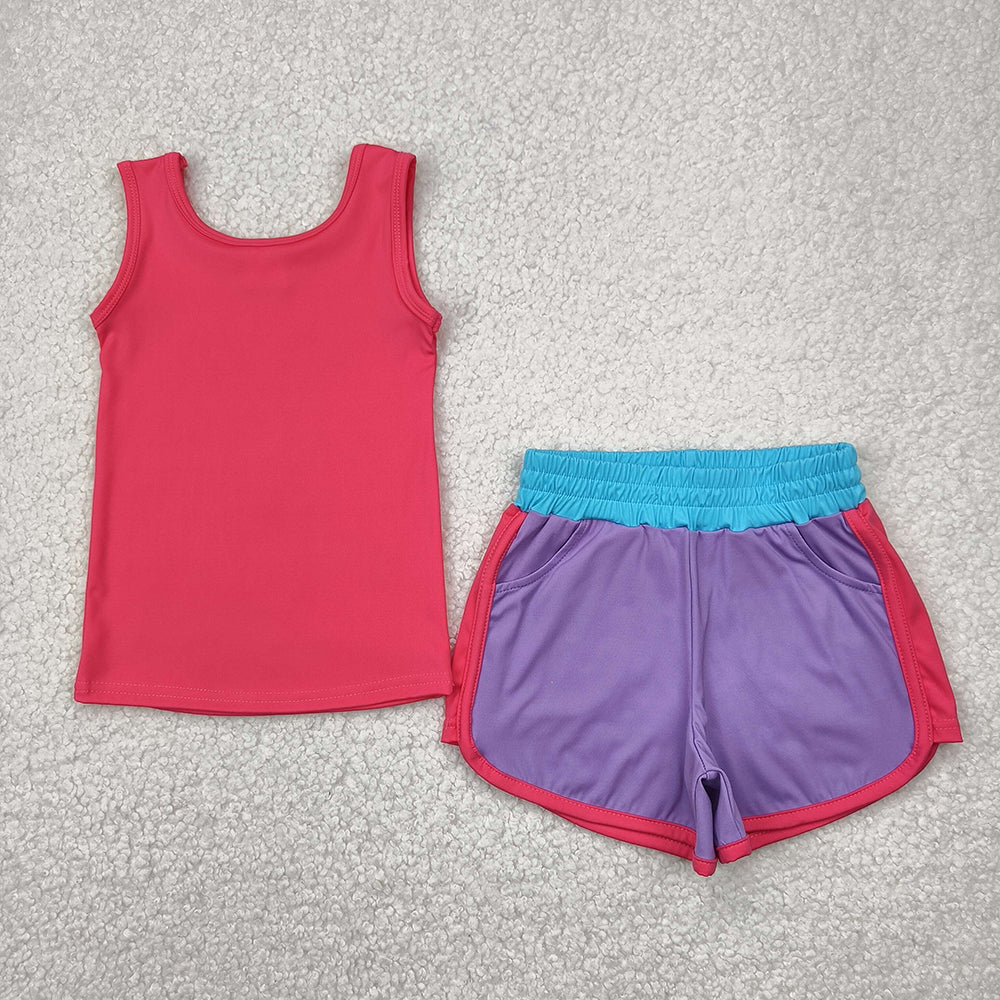 Baby Girls Pink Sleeveless Shirt Lavender Short Yoga Active Sets