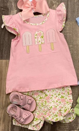 Preorder moq 5 Baby Girls Popsicle Top Floral Ruffle Short Set