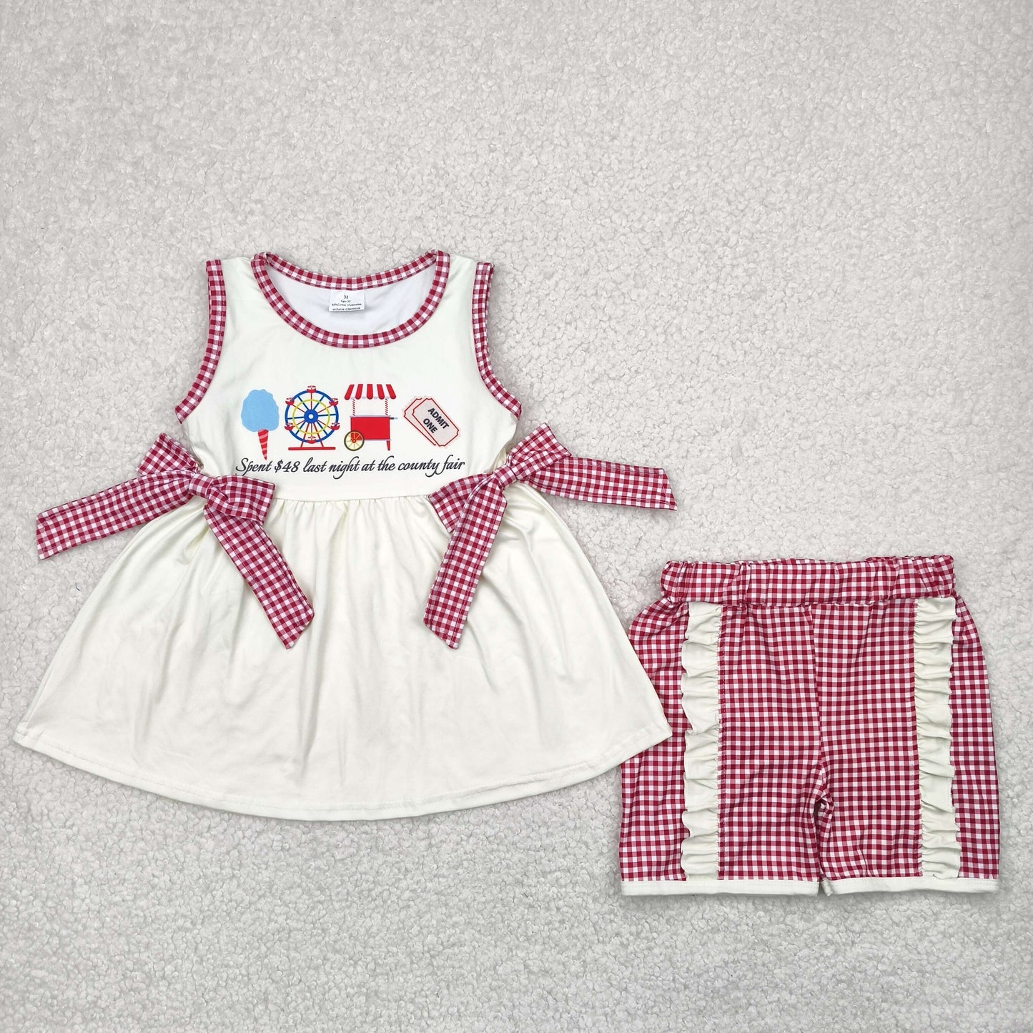 Sibling Baby Kids Ice Cream Store Top Red Plaid Pockets Shorts Sets Rompers