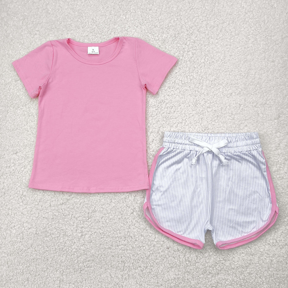Baby Girls Pink Short Sleeves Top Stripes Shorts Sets