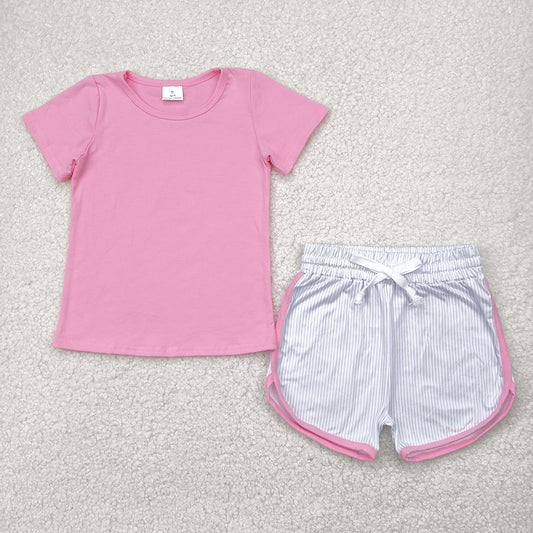 Baby Girls Pink Short Sleeves Top Stripes Shorts Sets