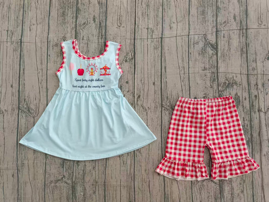 Preorder moq 5 Baby Girls Sleeveless Park Tunic Red Plaid Ruffle Short Set