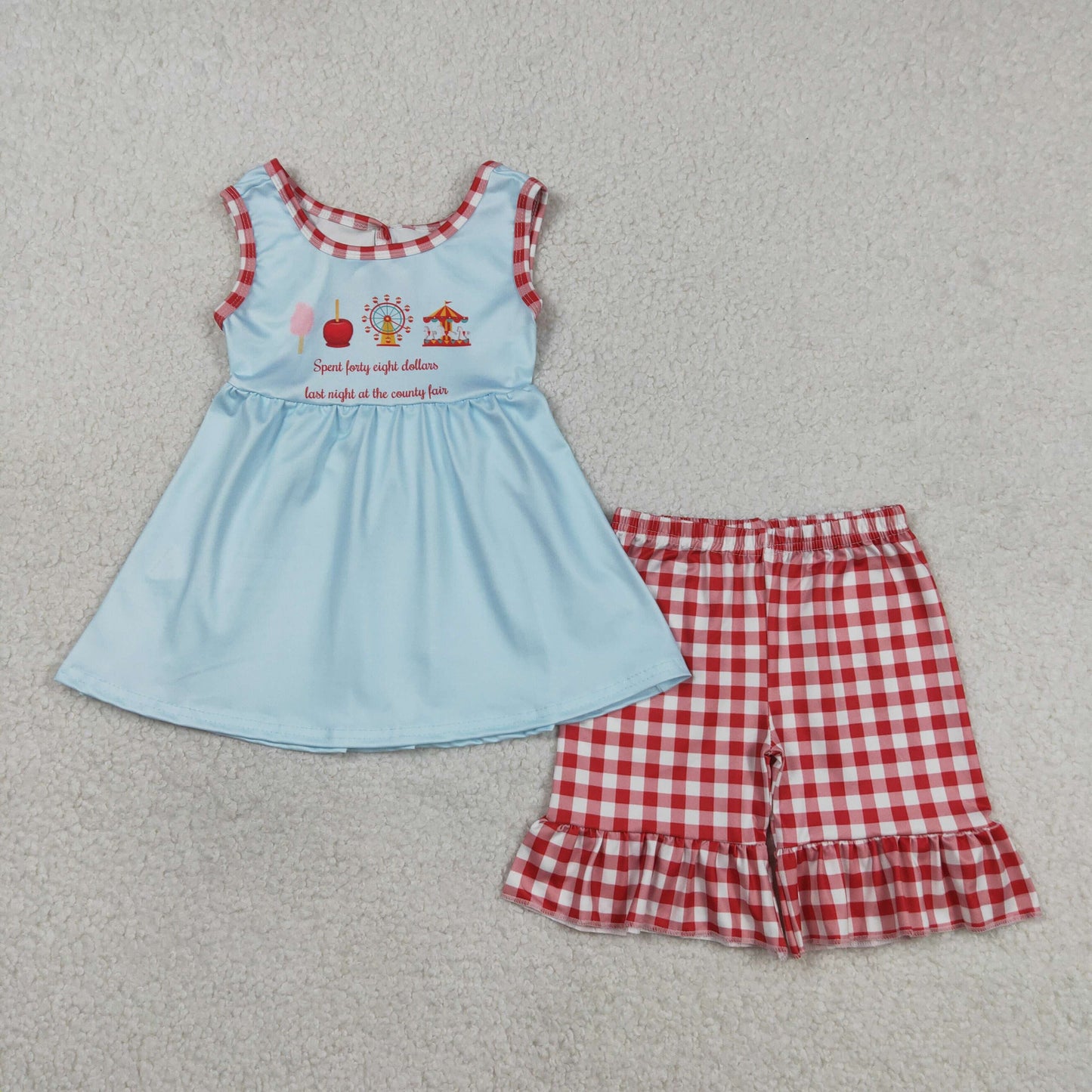 Baby Girls Sleeveless Park Tunic Red Checked Ruffle Short Clothes Set
