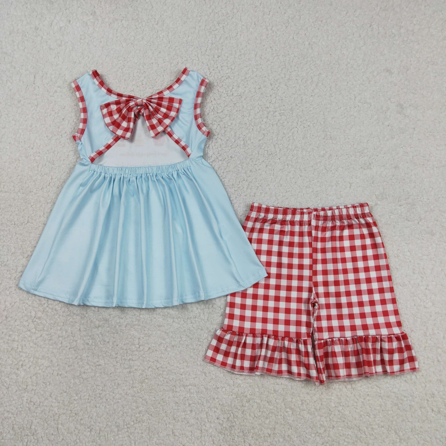 Baby Girls Sleeveless Park Tunic Red Checked Ruffle Short Clothes Set