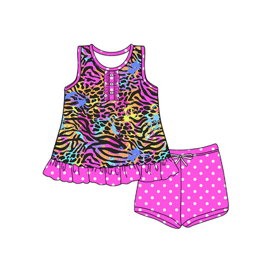 Baby Girls Sleeveless Colorful Stripe Button Tunic Polka Dots Short Set Preorder