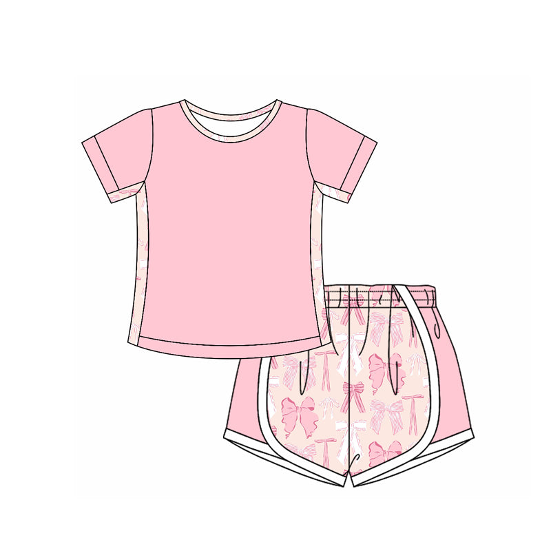 Preorder moq 5 Baby Girls Pink Short Sleeves Top Bows Shorts Set