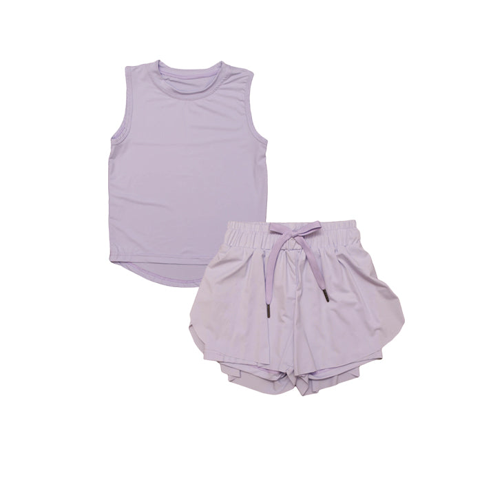 Preorder  moq 5 Baby Girls Lavender Sleeveless Top Skort Yoga Set