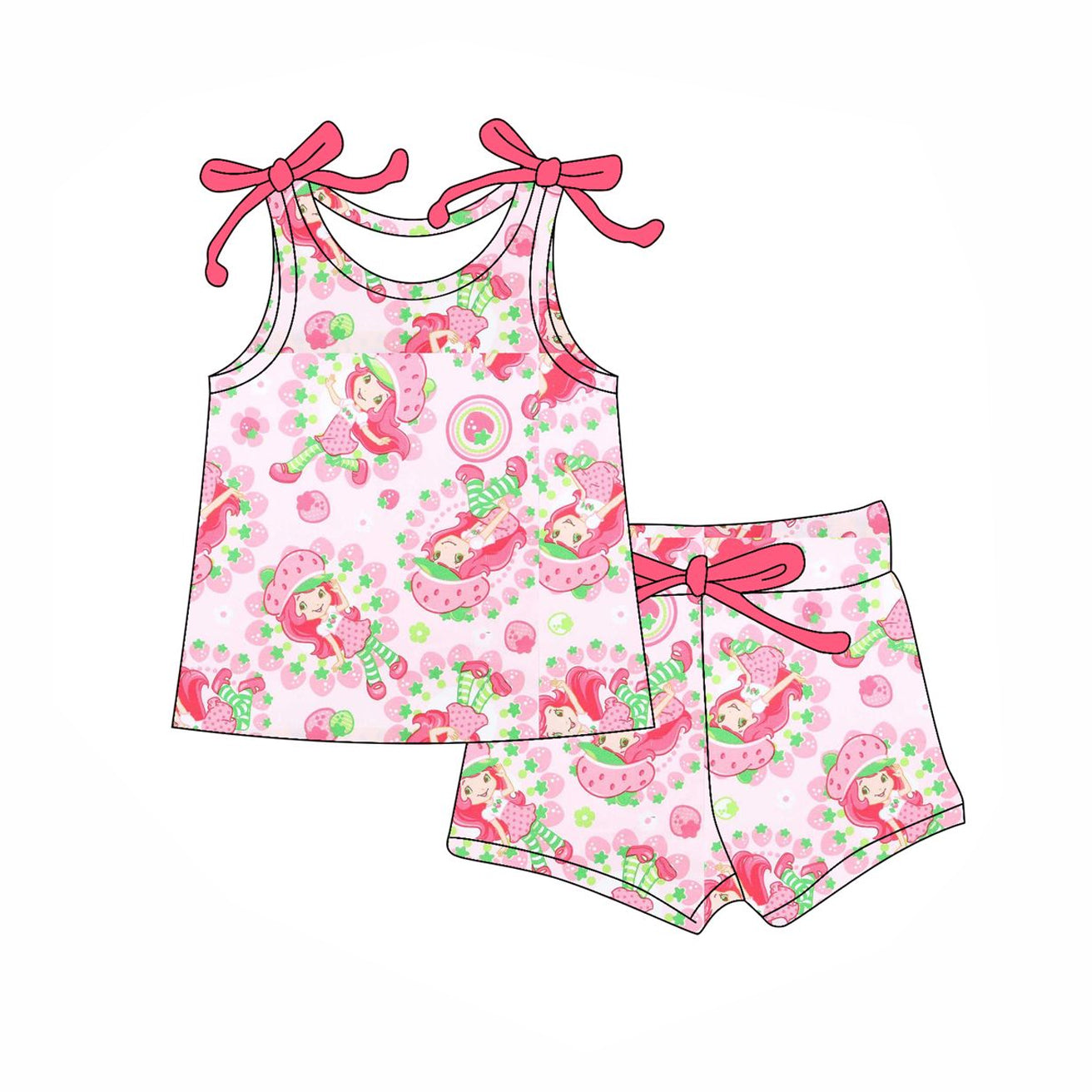 Preorder moq 5 Baby Girls Pink Sleeveless Strawberry Dolls Top Short Set