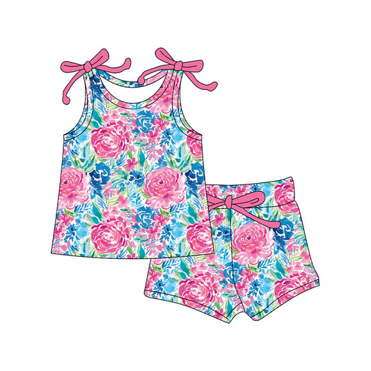 Baby Girls Sleeveless Pink Watercolor Floral Top Short Set Preorder