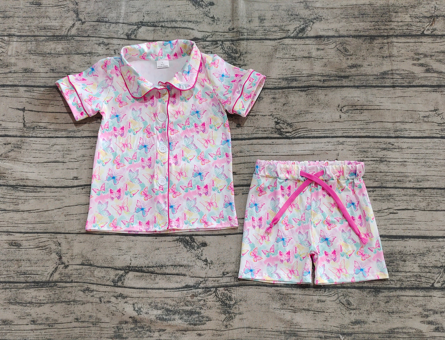 Baby Girls Short Sleeves Colorful Butterfly Butter Top Short Pajamas Sets