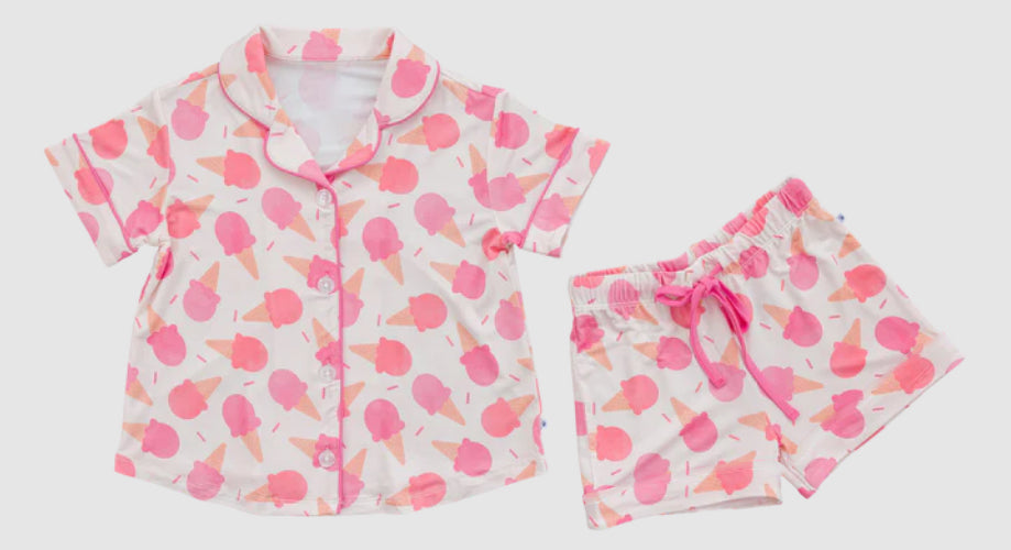 Baby Girls Short Sleeves Peach Ice Cream Butter Top Short Pajamas Set Preorder