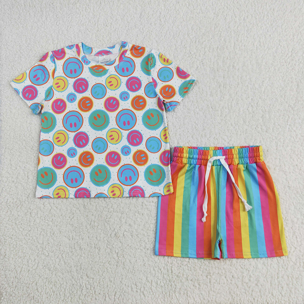 Baby Girls Short Sleeves Colorful Smiles Top Short Pajamas Sets