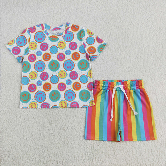 Baby Girls Short Sleeves Colorful Smiles Top Short Pajamas Sets