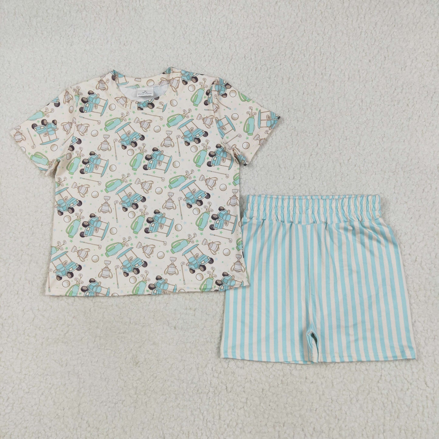 Sibling Baby Girls Short Sleeves Golf Top Blue Stripes Shorts Sets Tee Shirts Rompers