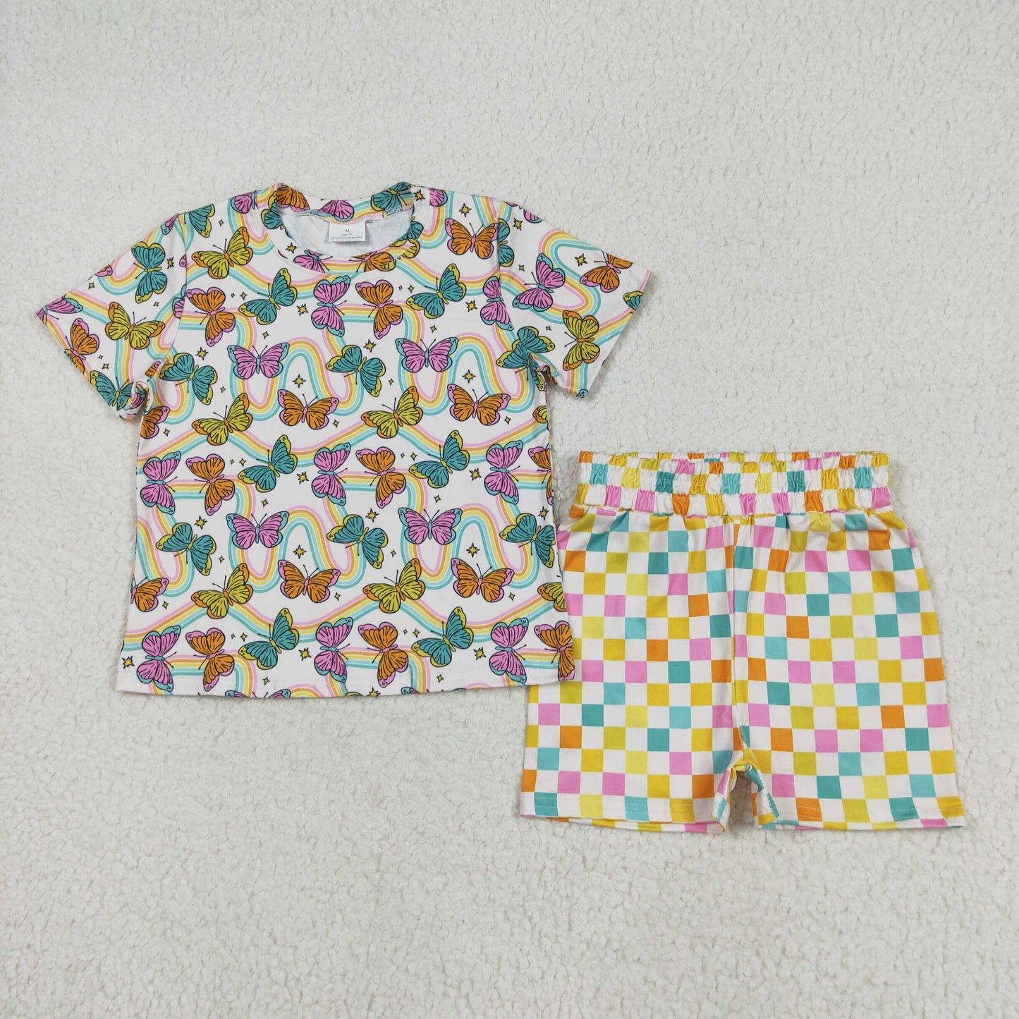 Sibling Baby Girls Colorful Flowers Butterfly Top Short Slouchy Clothes Sets