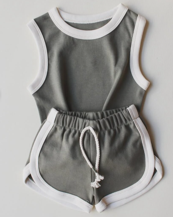 Baby Girls Gray Sleeveless Vests Top Sport Shorts Cotton Set Preorder