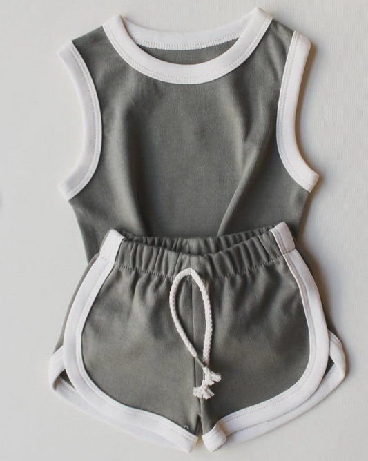 Baby Girls Gray Sleeveless Vests Top Sport Shorts Cotton Set Preorder
