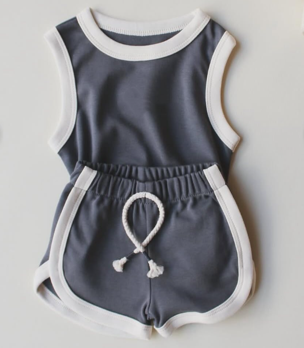 Baby Girls Hot Blue Sleeveless Vests Top Sport Shorts Cotton Set Preorder