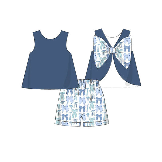 Baby Girls Blue Sleeveless Bows Tunic Short Set Preorder