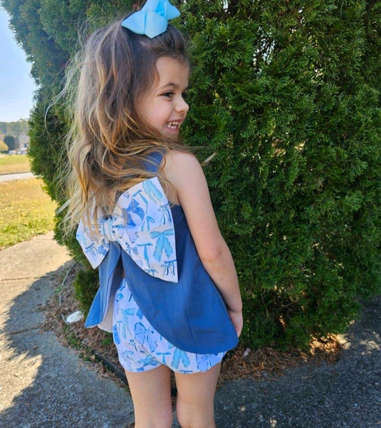 Baby Girls Blue Sleeveless Bows Tunic Short Set Preorder