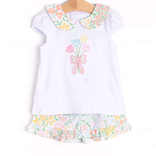 Baby Girls Short Sleeves Flowers Tunic Ruffle Short Set Preorder