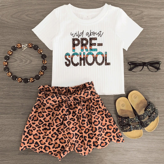 Baby Girls Short Sleeves Pre-school Top Leopard Short Sets Preorder
